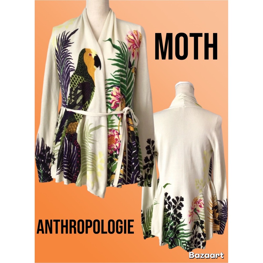 Moth Anthropologie Tropical Parrot Bird Long Sleeve Cardigan Jacket Sweater XS